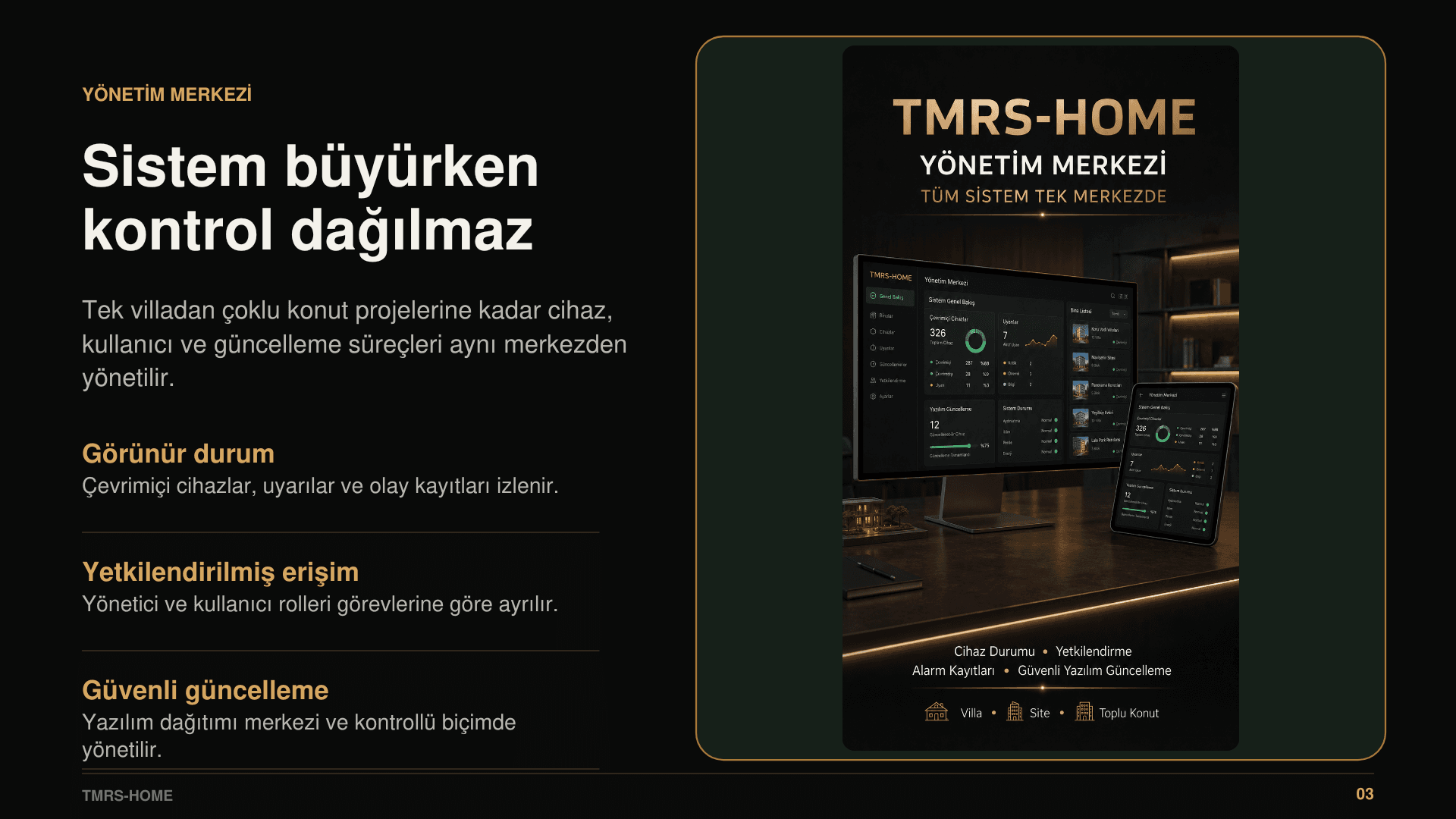TMRS-HOME Control Center yönetim arayüzleri WhatsApp durum görseli