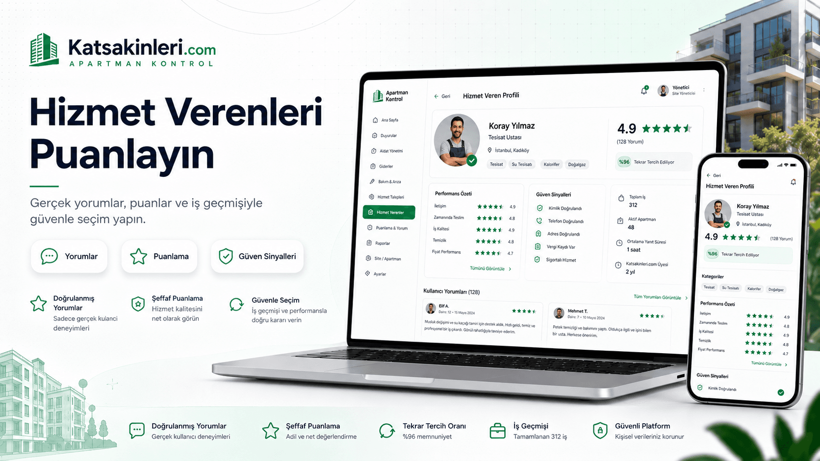 Hizmet veren puanlama ve iş geçmişi ekranı